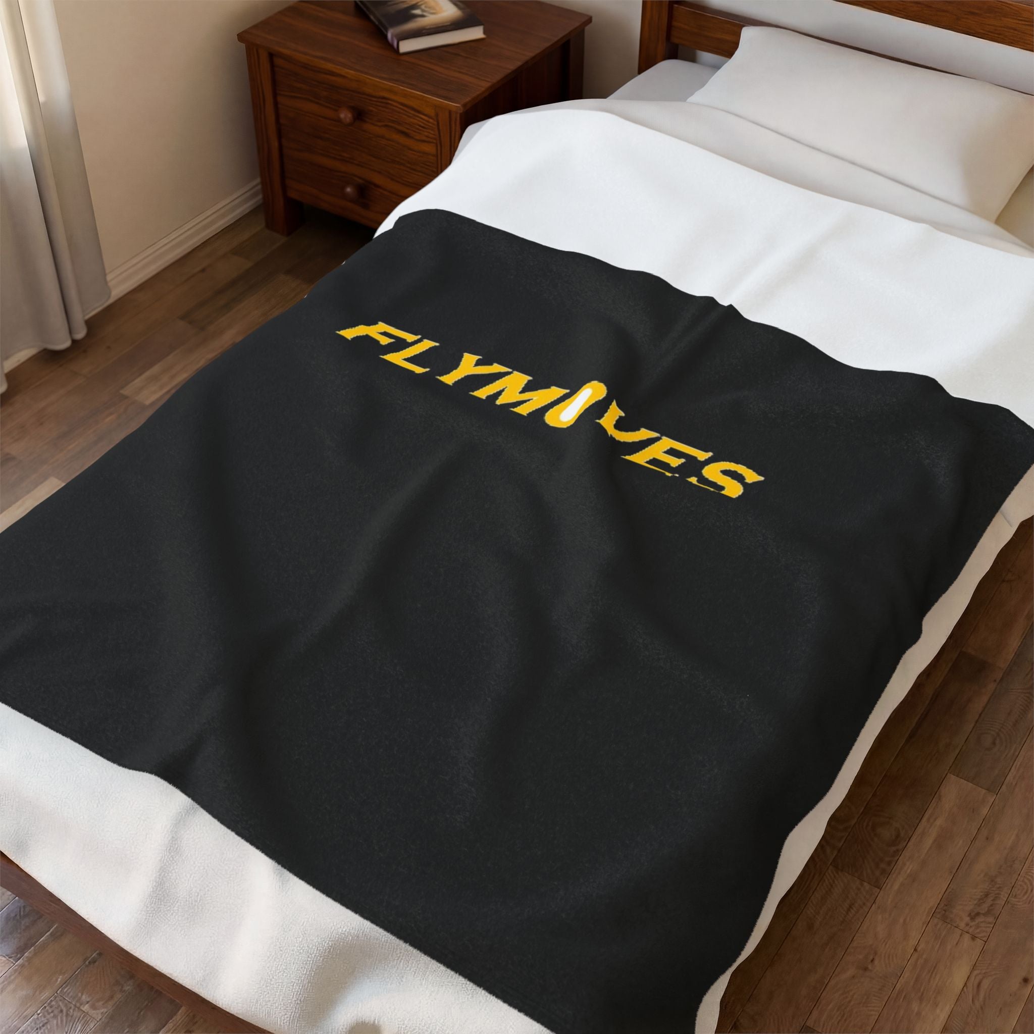 FlyMoves Velveteen Plush Blanket — Soft Black Logo Throw for Dance & Fitness Fans