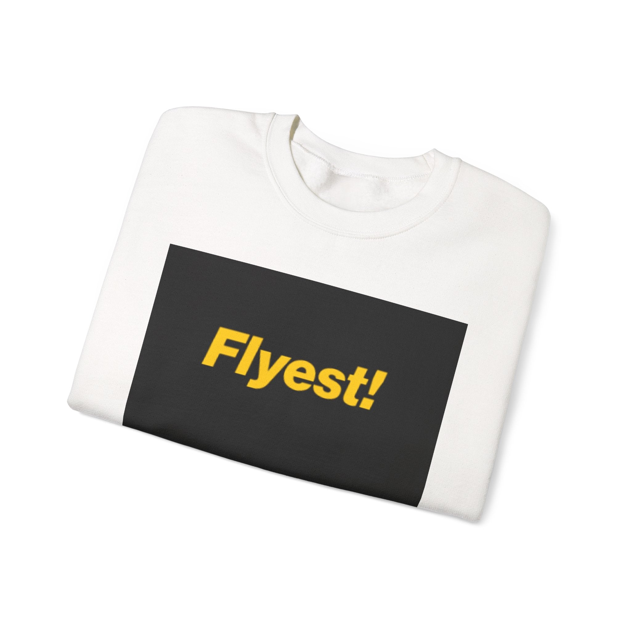 Flyest! Black Box Graphic Sweatshirt — Bold Yellow Text Crewneck