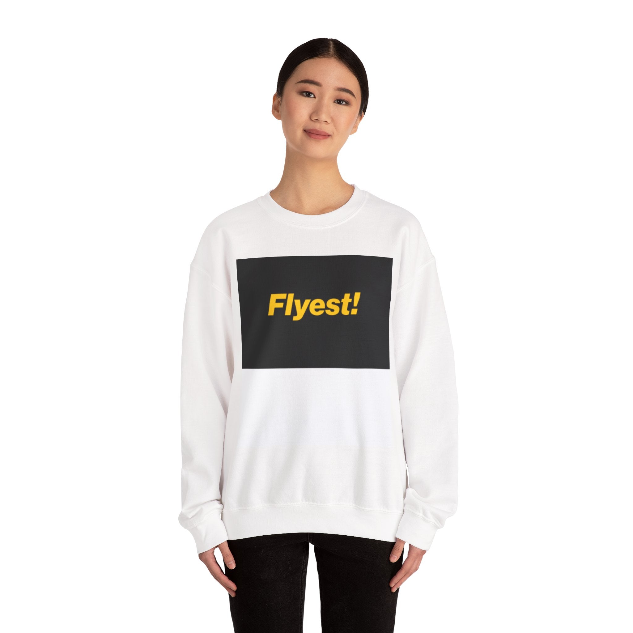 Flyest! Black Box Graphic Sweatshirt — Bold Yellow Text Crewneck