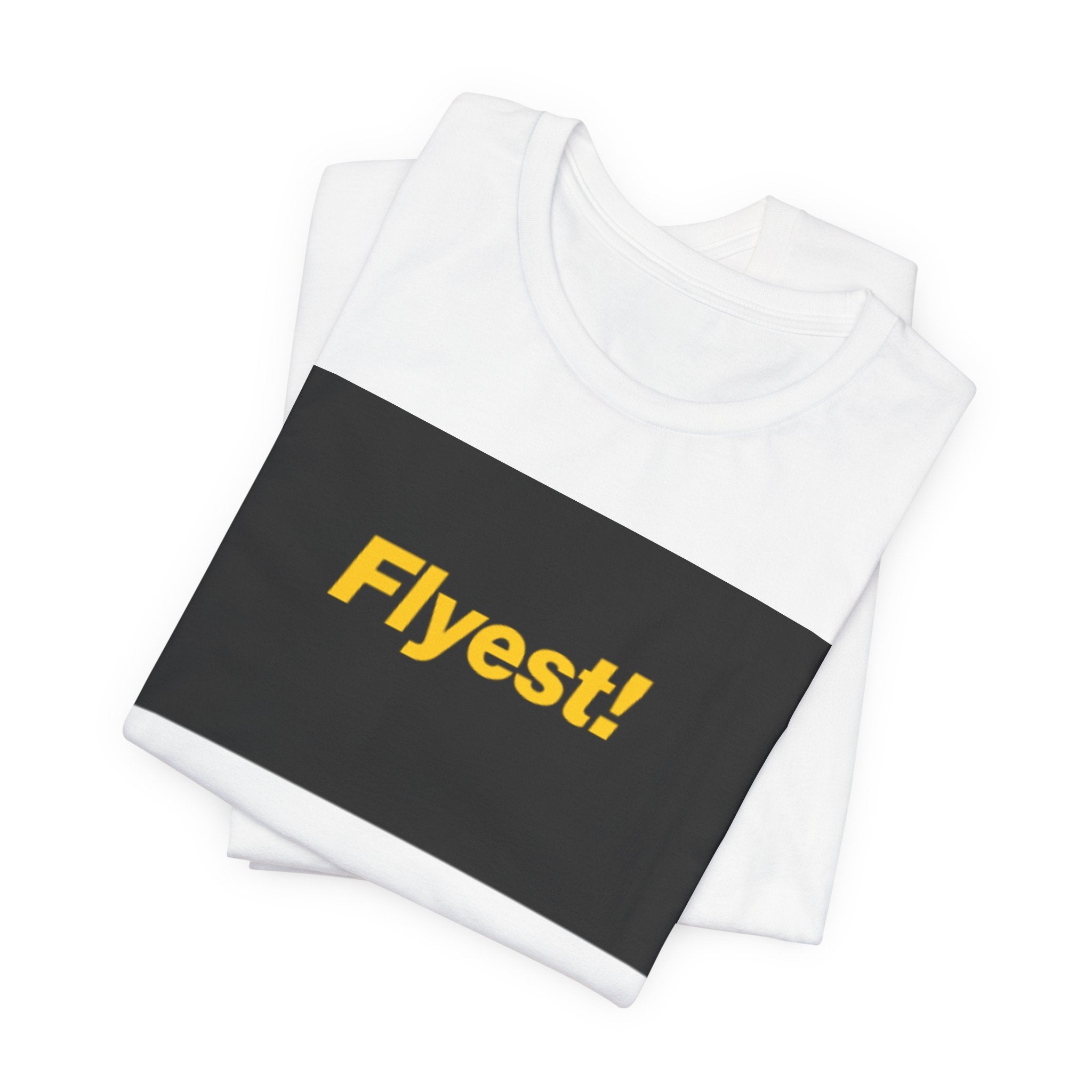 Flyest! Graphic Tee — Bold Black Rectangle Yellow Text T-Shirt