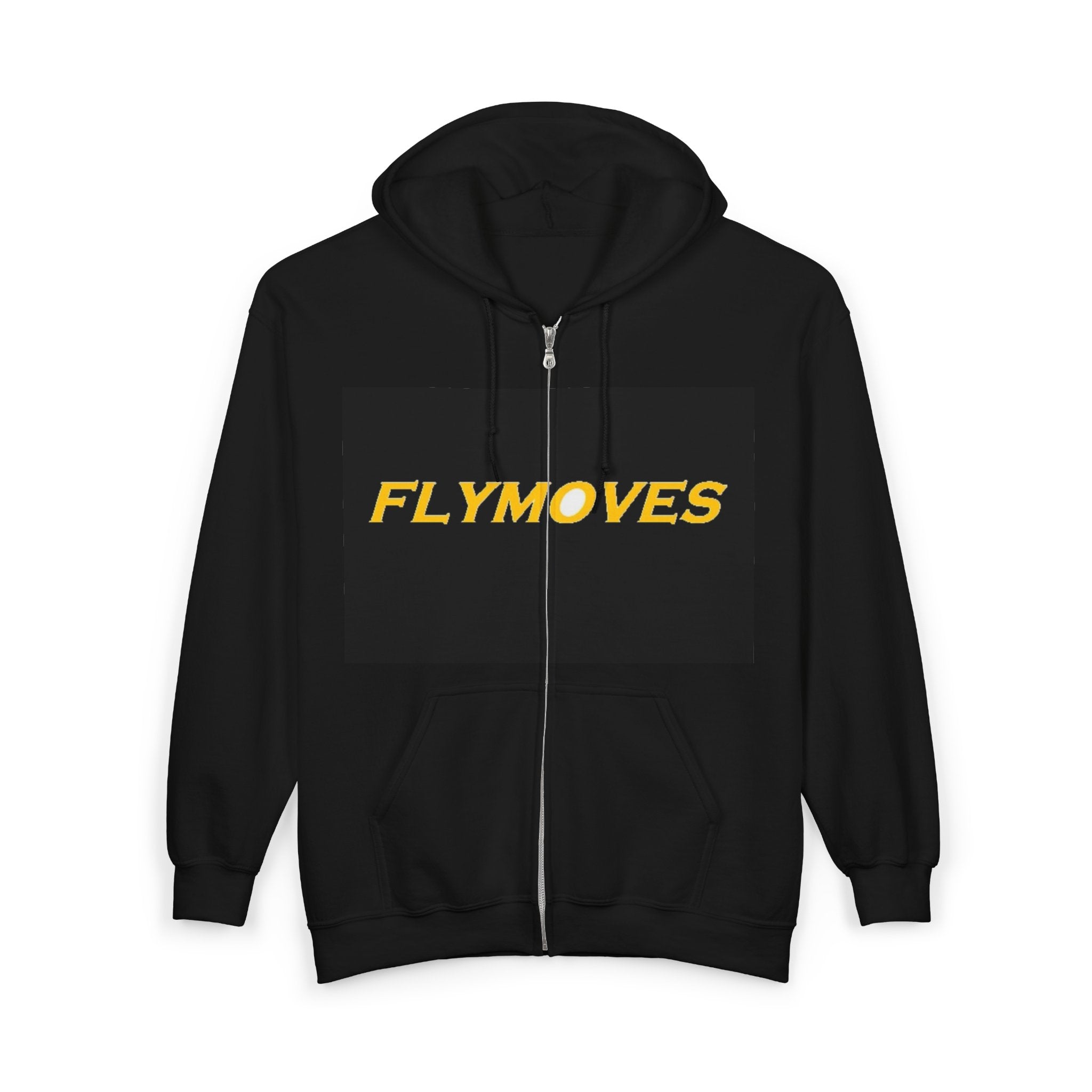 FlyMoves Zip Hoodie — Bold Yellow Logo Full‑Zip Hooded Sweatshirt