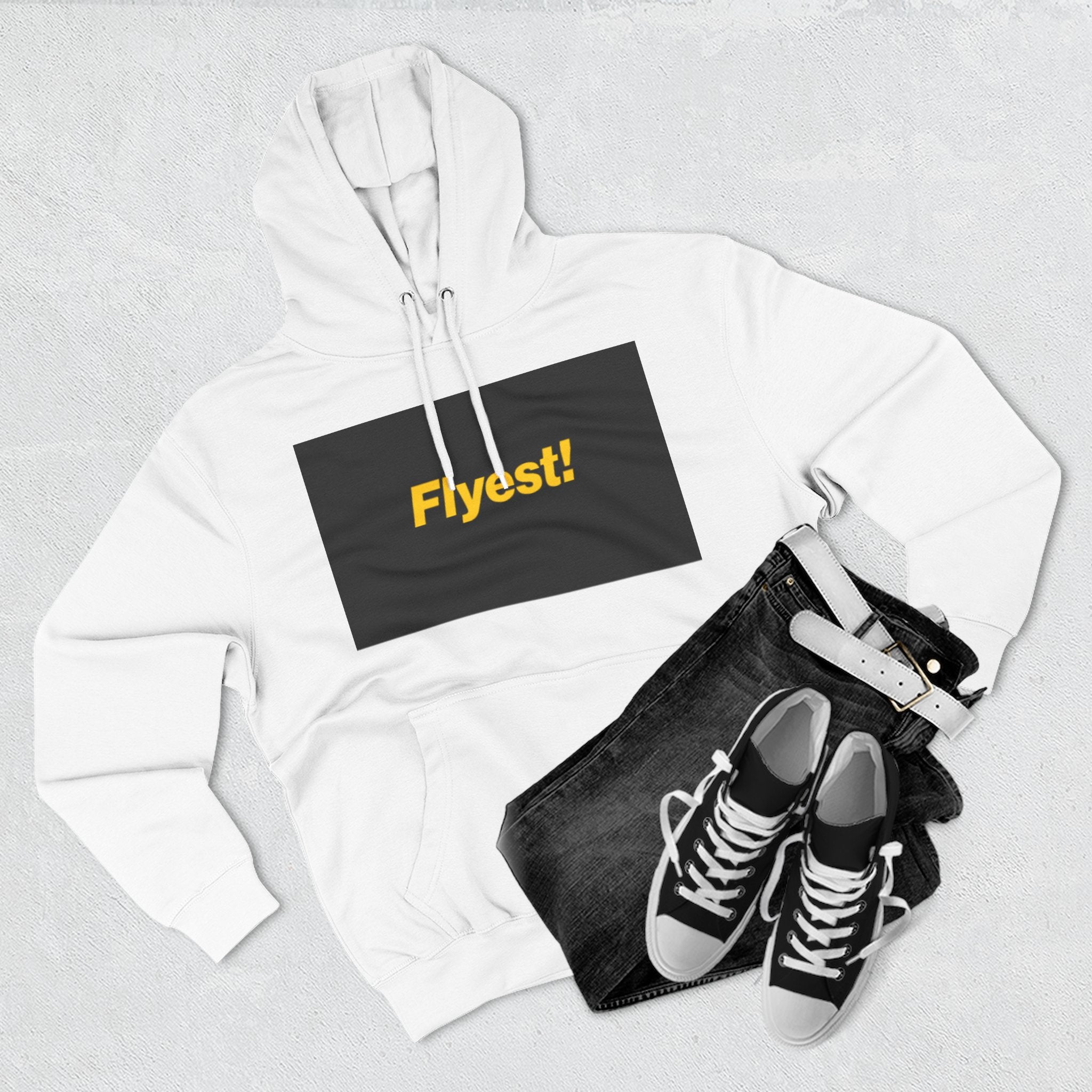 Flyest! Pullover Hoodie — Bold Yellow Text on Black Panel