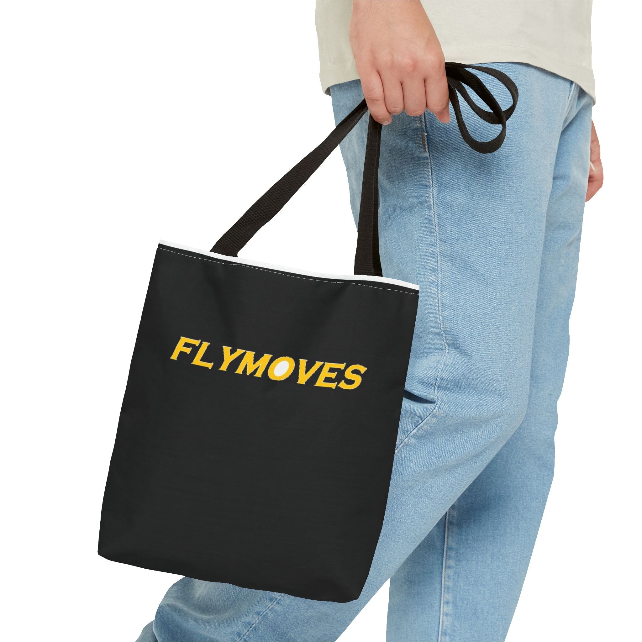 FlyMoves Logo Tote Bag — Black Branded Canvas Carryall
