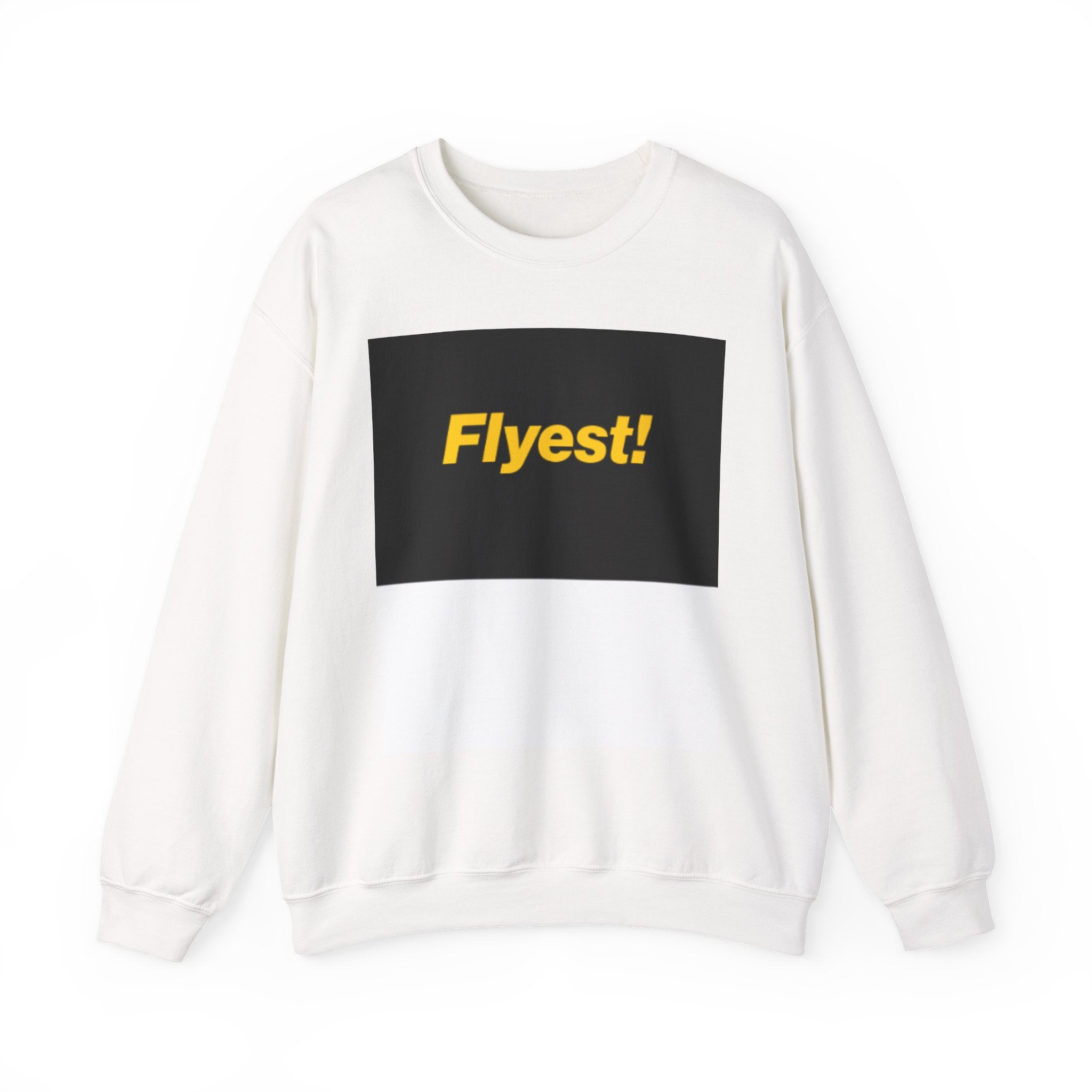 Flyest! Black Box Graphic Sweatshirt — Bold Yellow Text Crewneck