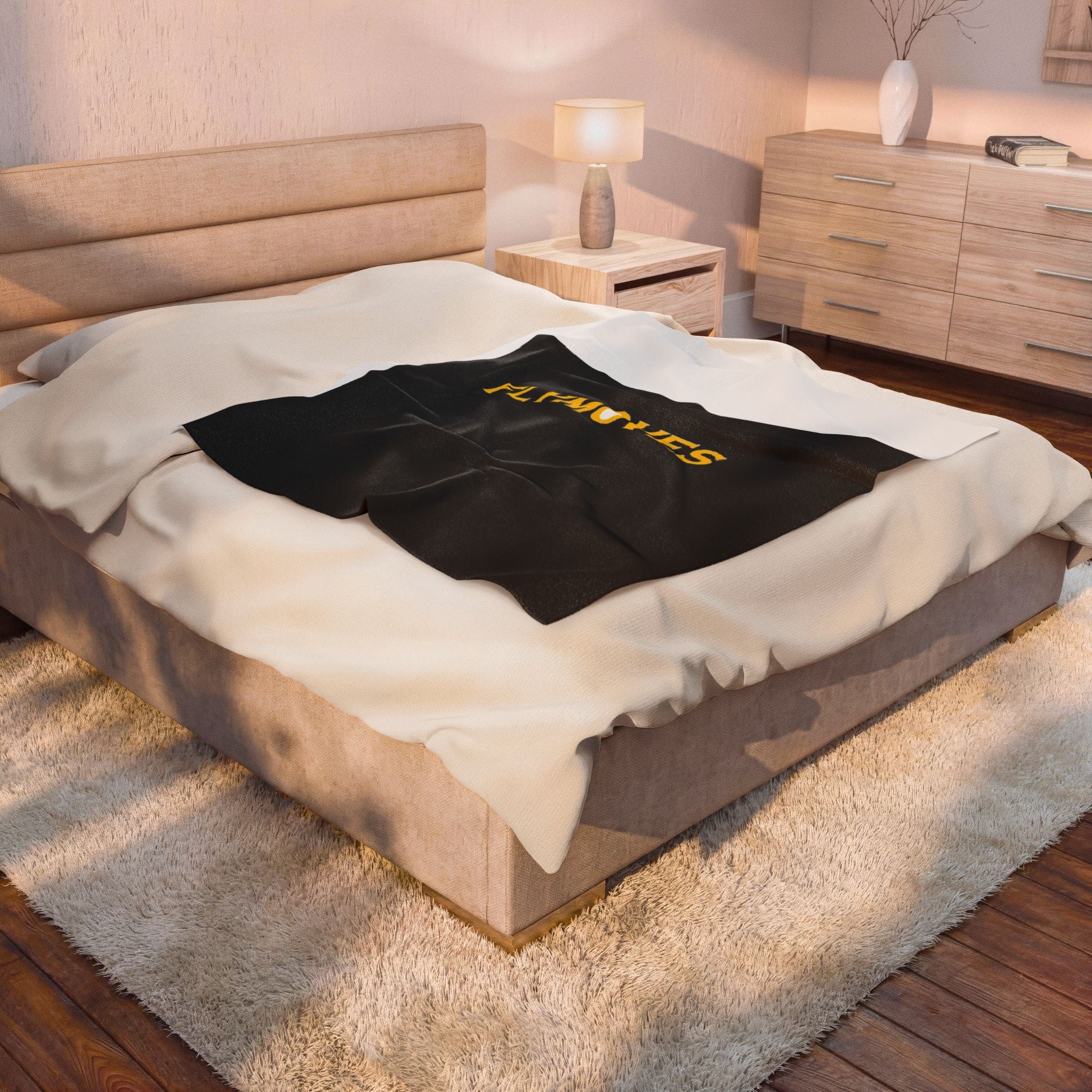 FlyMoves Velveteen Plush Blanket — Soft Black Logo Throw for Dance & Fitness Fans