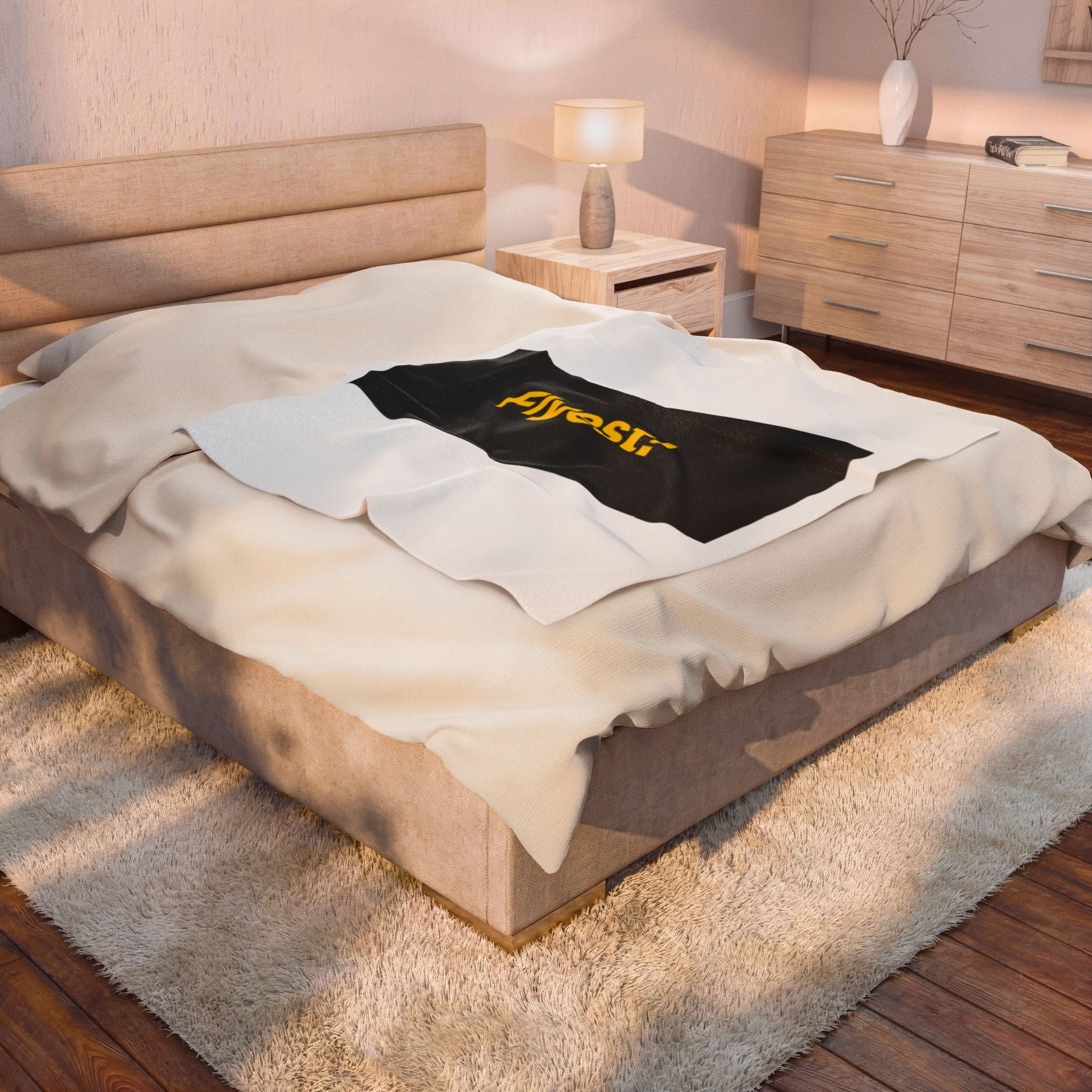 Flyest! Velveteen Plush Blanket — Cozy Graphic Throw with Bold Yellow Text