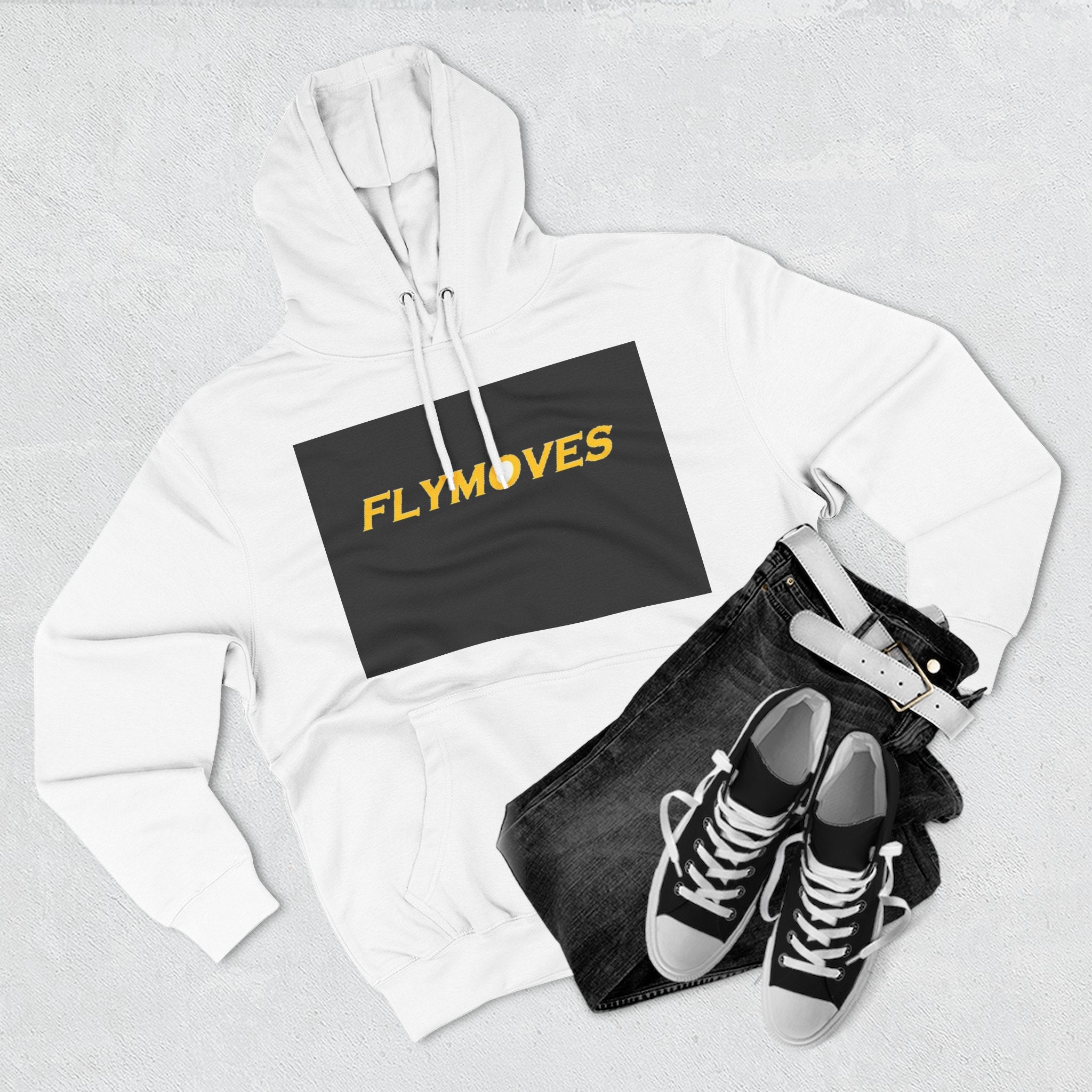 FlyMoves Hoodie — Bold Yellow Logo Fleece Pullover