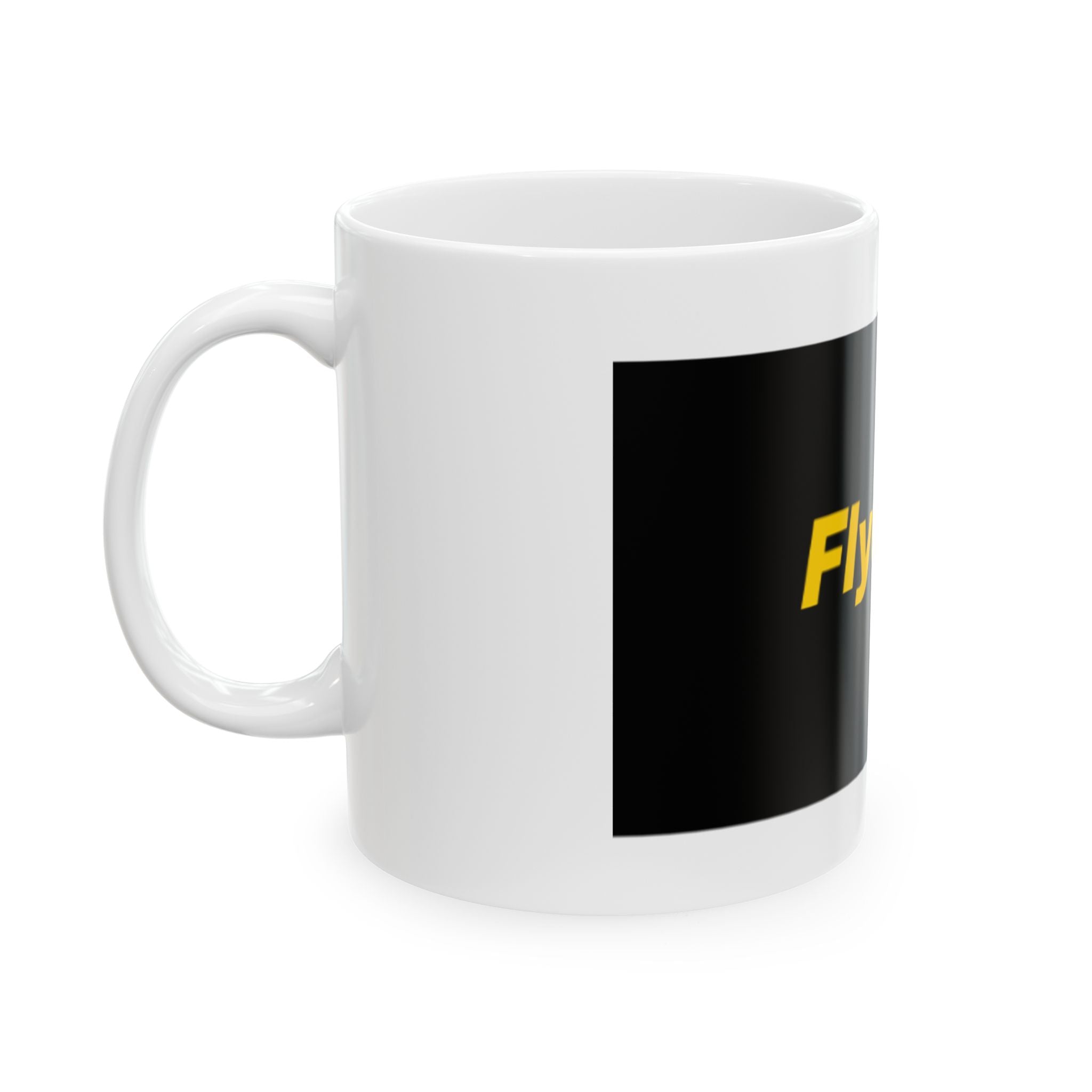 Flyest! Ceramic Mug — Bold Yellow Text on Black Coffee Cup (11oz & 15oz)