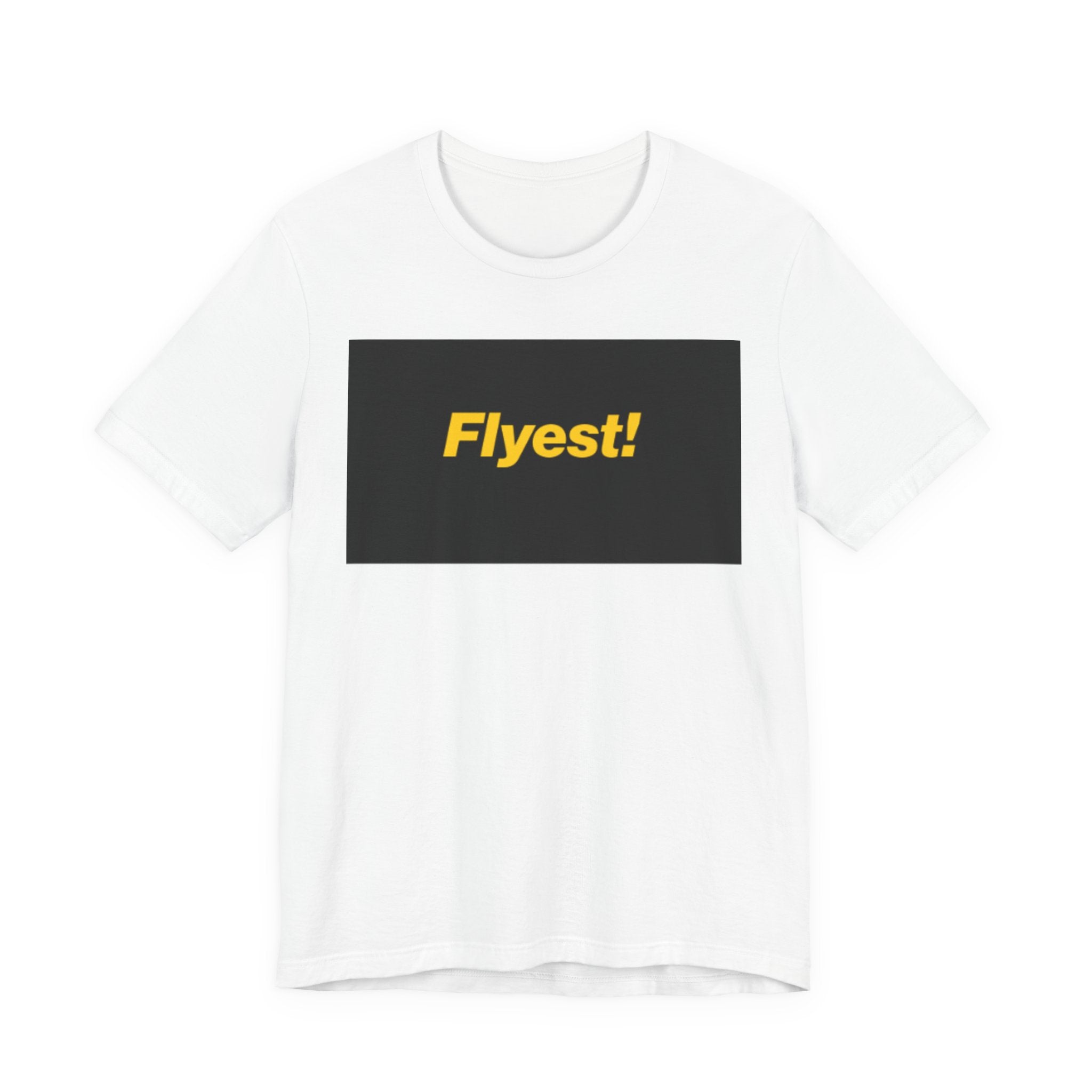 Flyest! Graphic Tee — Bold Black Rectangle Yellow Text T-Shirt