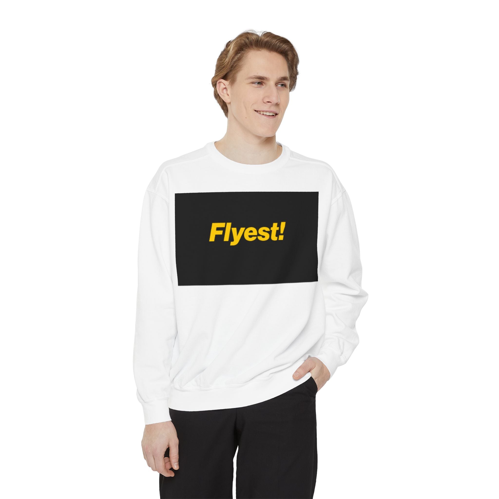 Flyest! Graphic Sweatshirt — Bold Yellow Text Crewneck