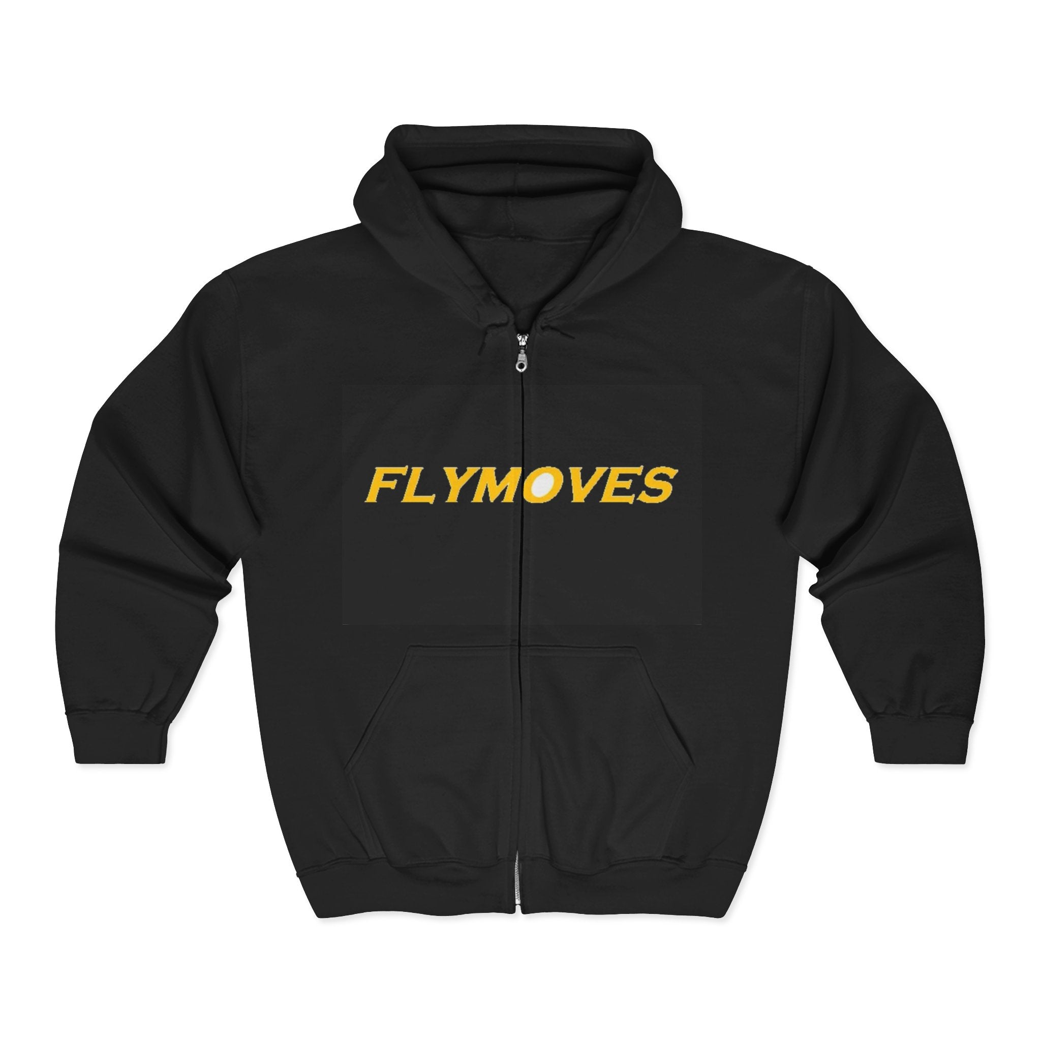 FlyMoves Zip Hoodie — Bold Yellow Logo Full‑Zip Hooded Sweatshirt