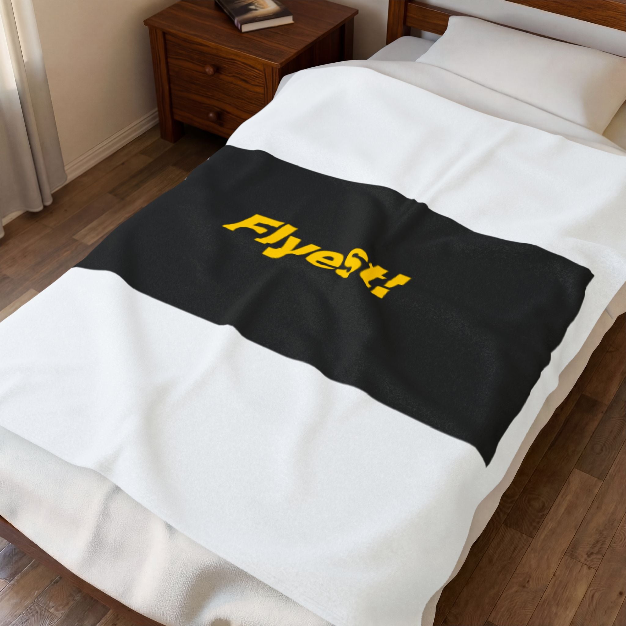 Flyest! Velveteen Plush Blanket — Cozy Graphic Throw with Bold Yellow Text